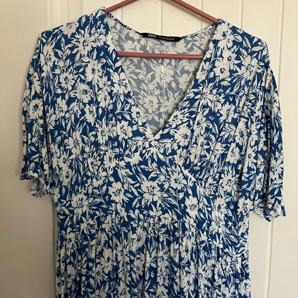 Zara Blue Floral Midi Dress - Picture 3 of 6